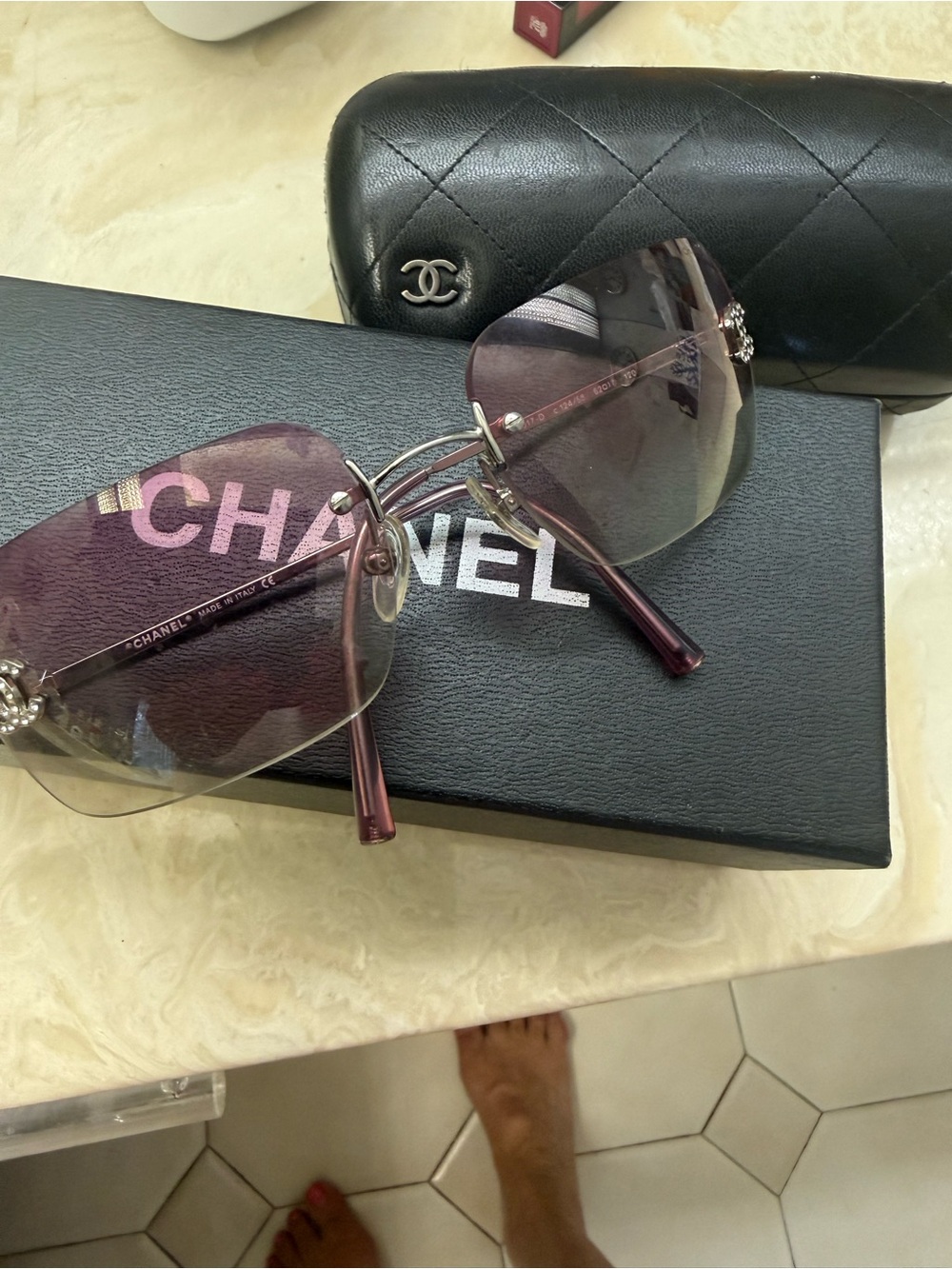 CHANEL Pink Gradient Rimless Sunglasses Crystal CC Detail , no booklet cloth - Picture 12 of 12